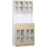 HOMCOM Modern Kitchen Cupboard, Freestanding Storage Cabinet Hutch with Central Drawer, 2 Glass Door Cabinets and Countertop,180cm