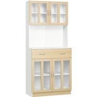 180cm Kitchen Cabinet Freestanding Cupboard with Glass Door, Drawer and Shelves