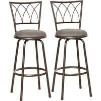 HOMCOM Set of 2 Bar Chairs Swivel Armless Upholstered Metal Frame Barstools with Backrest & Footrest, Bronze