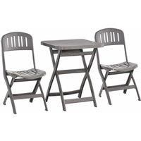 Outsunny 3 Piece Garden Bistro Set w/Foldable Design Garden Coffee Table Two Chairs One Square Table - Grey