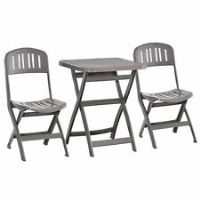 HOMCOM ThreePiece Bistro Set with Folding Chairs & Coffee Table  Grey