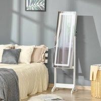 HOMCOM Mirrored Jewellery Cabinet With Led Light Lockable Jewellery Armoire White