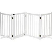PawHut Freestanding Pet Gate for Small and Medium Dogs, Wooden Foldable Dog Safety Barrier with 4 Panels, 2 Support Feet, 80 cm Tall for Doorways, Stairs White