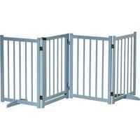 PawHut Pet Gate for Small and Medium Dogs, Freestanding Wooden Foldable Dog Safety Barrier with 4 Panels, 2 Support Feet for Doorways, Stairs, Blue