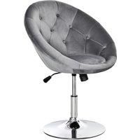 HOMCOM Modern Dining Height Bar Stool Velvet-Touch Tufted Fabric Adjustable Height Armless Tub Chair with Swivel Seat, Grey