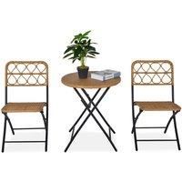 Outsunny 3 Pcs Folding Rattan Wicker Bistro Set Coffee Table Set Natural