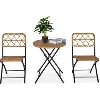 Outsunny 3 PCS Rattan Wicker Bistro Set with Easy Folding, Hand Woven Rattan Coffee Table and Chairs for Outdoor Lawn, Pool, Balcony & Garden, Natural