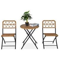 Outsunny 3 PCS Folding Rattan Wicker Bistro Set, Coffee Table Set, Natural