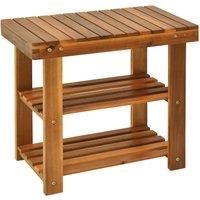 HOMCOM 3 Tier Shoe Rack Bench Acacia Wood Shoe Storage Organizer Teak Small
