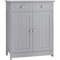 kleankin Bathroom Storage Cabinet Free-Standing Bathroom Cabinet Unit w/ 2 Drawers Cupboard Adjustable Shelf Handles Traditional Style 75x60cm Grey