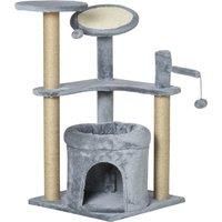 PawHut Cat Tree Tower Kitten Activity Center Scratching Post with Condo Bed Scratcher Perch Ball Toy Grey