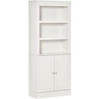 HOMCOM Kitchen Cupboard with 6-tier Shelving, Freestanding Storage Cabinet, Sideboard with 3 Open Compartments and Double-door Cabinet with Adjustable Shelves, White
