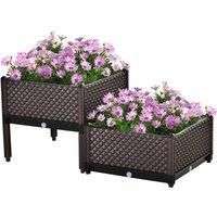 Outsunny 50cm x 50cm x 46.5cm Set of 2 Plastic Raised Garden Bed, Planter Box, Flower Vegetables Planting Container with Self-Watering Design and Drainage Holes for Patio Balcony