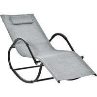 Outsunny Zero Gravity Rocking Lounge Chair Rattan Effect Patio Rocker w/ Removable Pillow Recliner Seat Breathable Texteline  Grey