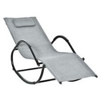 Outsunny Zero Gravity Rocking Lounge Chair w/ Pillow, Breathable Texteline Grey