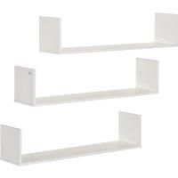 HOMCOM Set of 3 Wooden U-Shaped Floating Shelves Set Wall Mounted Hanging Bookshelf CD DVD Storage Display for Bedroom Living Room Kitchen, White