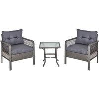 Outsunny 3 Pieces Patio Pe Rattan Bistro Set W/ Armchairs Tempered Glass Table