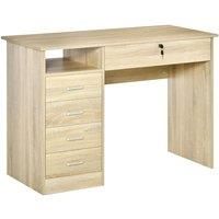 HOMCOM Computer Desk, Home Office Desk with Lockable Drawer, Storage Shelf for Study Bedroom, 110 x 50 x 76 cm, Oak