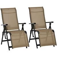 Outsunny Set Of 2 Outdoor Sun Recliner Loungers with Adjustable Footrest, Beige