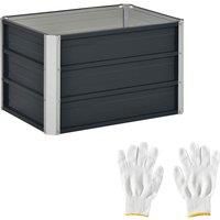 Outsunny 108L Raised Garden Bed, Galvanized Steel Elevated Planter Box w/ Installation Gloves for Backyard, Patio to Grow Vegetables, Herbs, and Flowers, 66 x 47 x 40cm, Grey