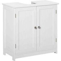 kleankin 60x60cm Under-Sink Storage Cabinet w/Adjustable Shelf Handles Drain Hole Bathroom Cabinet Space Saver Organizer White
