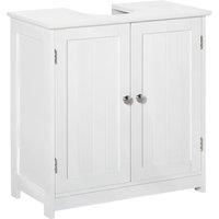 kleankin 60x60cm UnderSink Storage Cabinet w/ Adjustable Shelf Handles Drain Hole Bathroom Cabinet Space Saver Organizer White