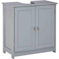 kleankin 60x60cm Under-Sink Storage Cabinet w/Adjustable Shelf Handles Drain Hole Bathroom Cabinet Space Saver Organizer Grey
