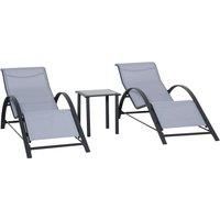 3 Pieces Lounge Chair Set Garden Recliner Chair with Coffee Table for Patio