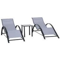 Outsunny 3 Pieces Lounge Chair Set Garden Sunbathing Chair w/ Table Light Grey