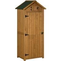 Outsunny Wooden Garden Storage Shed Vertical Tool Cabinet Organiser w/ Shelves, Lockable Door, 77 x 54.2 x 179 cm, Brown