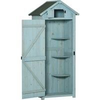Outsunny Garden Shed Vertical Utility 3 Shelves Shed Wood Outdoor Garden Tool Storage Unit Storage Cabinet, 77 x 54.2 x 179cm - Blue