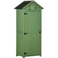 Outsunny Garden Shed Vertical Utility 3 Shelves Shed Wood Outdoor Garden Tool Storage Unit Storage Cabinet, 77 x 54.2 x 179cm - Dark Green