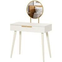 HOMCOM Retro Style Dressing Table With 2 Drawers Round Mirror Hairpin Legs White Wood Grain