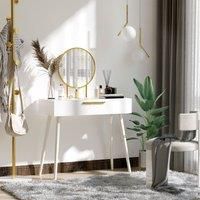 Modern Dressing Table Makeup Vanity Desk w/ 2 Drawers Round Mirror for Bedroom