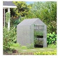 Outsunny Walk In Greenhouse W/Shelves Steeple Grow House 186x 120 x 190cm White/Green