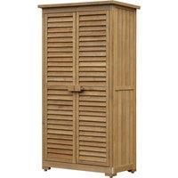 Outsunny Wooden Garden Storage Shed, Compact Utility Sentry Unit, 3-Tier Shelves Tool Cabinet Organizer with Asphalt Roof and Shutter Design