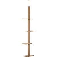 PawHut 260cm Floor To Ceiling Cat Tree w/ 3 Perches Flannel Upholstery Kitten Pet Rest Sleep Activity Tower Home Furniture Brown