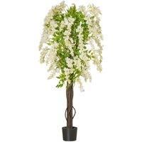 HOMCOM Artificial Realistic White Wisteria Tree Faux Plant For Indoor