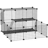 PawHut Pet Playpen w/Door Customisable Fence for Guinea Pigs Chinchillas Hedgehogs - Black