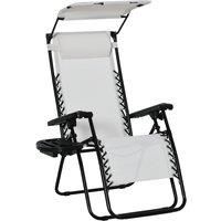 Outsunny Zero Gravity Garden Deck Folding Chair Patio Sun Lounger Reclining Seat with Cup Holder & Canopy Shade - White