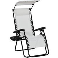 Outsunny Zero Gravity Chair Adjustable Patio Lounge w/ Cup Holder & Canopy White