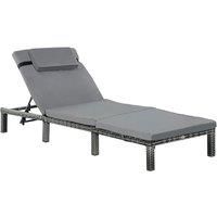 Outsunny PE Rattan Sun Lounger with Soft Padded Cushion, Patio 5-level Reclining Sun Lounger with Headrest, Grey