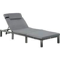 Outsunny Garden Outdoor Rattan Furniture Patio Sun Lounger Recliner Reclining Chair Bed Fire Resistant Sponge, Grey