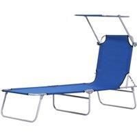 Outsunny Reclining Chair Folding Lounger Seat Sun Lounger with Sun Shade Awning Beach Garden Outdoor Patio Recliner Adjustable, Blue