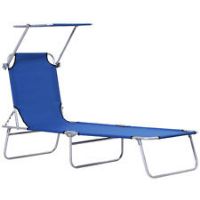Outsunny Folding Chair Sun Lounger w/ Sunshade Garden Recliner Hammock Blue