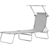 Outsunny Reclining Chair Folding Lounger Seat with Sun Shade Awning Beach Garden Outdoor Patio Recliner Adjustable, Light Grey