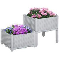 Outsunny 2piece Elevated Flower Bed Vegetable Herb Planter Plastic, Grey