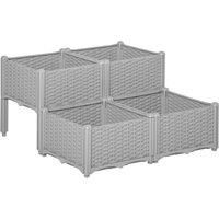 Set of 4 Raised Flower Bed Vegetable Herb Plant Stand - 40 x 40 x 44 CM, Grey
