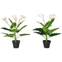 HOMCOM Set of 2 Artificial Realistic Calla Lily Flower, Faux Decorative Plant in Nursery Pot for Indoor Outdoor Décor, 55cm