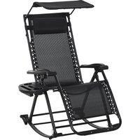 Outsunny Garden Rocking Chair Folding Recliner Outdoor Adjustable Sun Lounger Rocker ZeroGravity Seat with Headrest Side Holder Patio Deck  Black